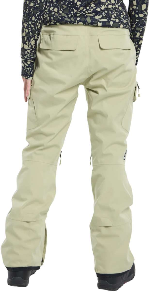 Burton Women's Gloria 2 Layer Stretch Pant 2024 - A pair of khaki-colored snow pants with zippered pockets and adjustable cuffs.