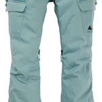 Burton Women's Gloria 2 Layer Stretch Pant 2024 - A pair of light blue snow pants with a small black logo on the left leg featuring a mountain peak design.