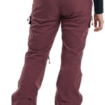 Burton Women's Gloria 2 Layer Stretch Pant 2024 - A pair of burgundy snow pants with a zippered pocket on the side and adjustable velcro straps at the waist.
