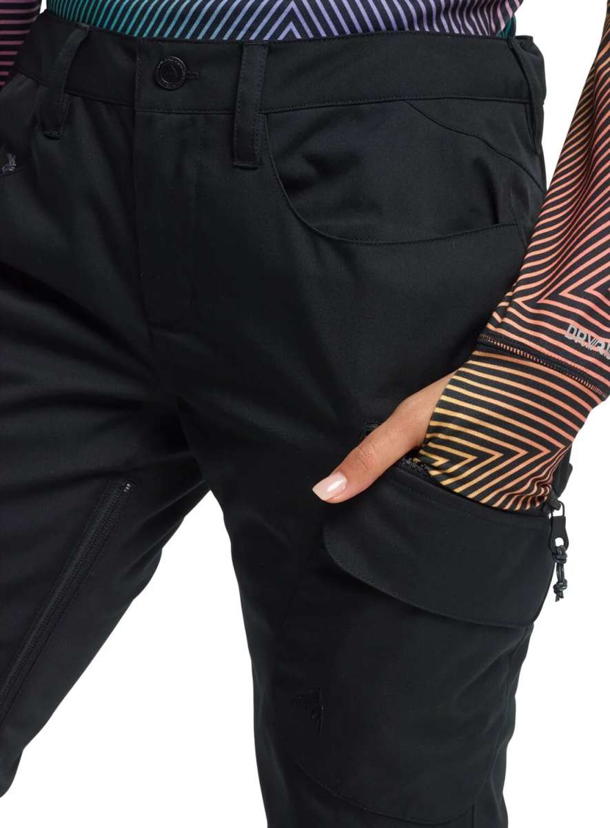 Burton Women's Gloria 2 Layer Stretch Pant 2024 - Black snow pants with a zippered pocket on the side of the leg.