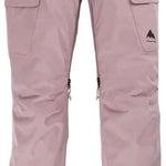 Burton Women's Gloria 2 Layer Stretch Pant 2024 - A pair of light pink snow pants with a zippered pocket on the right thigh and two cargo pockets on each leg.