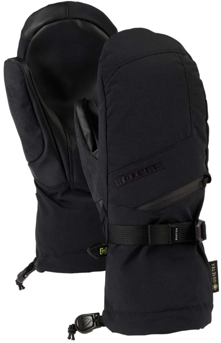 Burton Ladies GORE-TEX Mittens - Mittens are black with a textured pattern on the back of the hand and fingers, featuring a strap closure at the wrist.