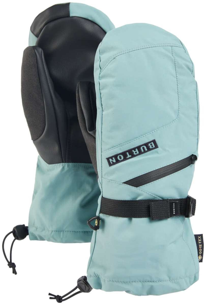 Burton Ladies GORE-TEX Mittens - Mittens are light blue with black accents and a black strap on the wrist.
