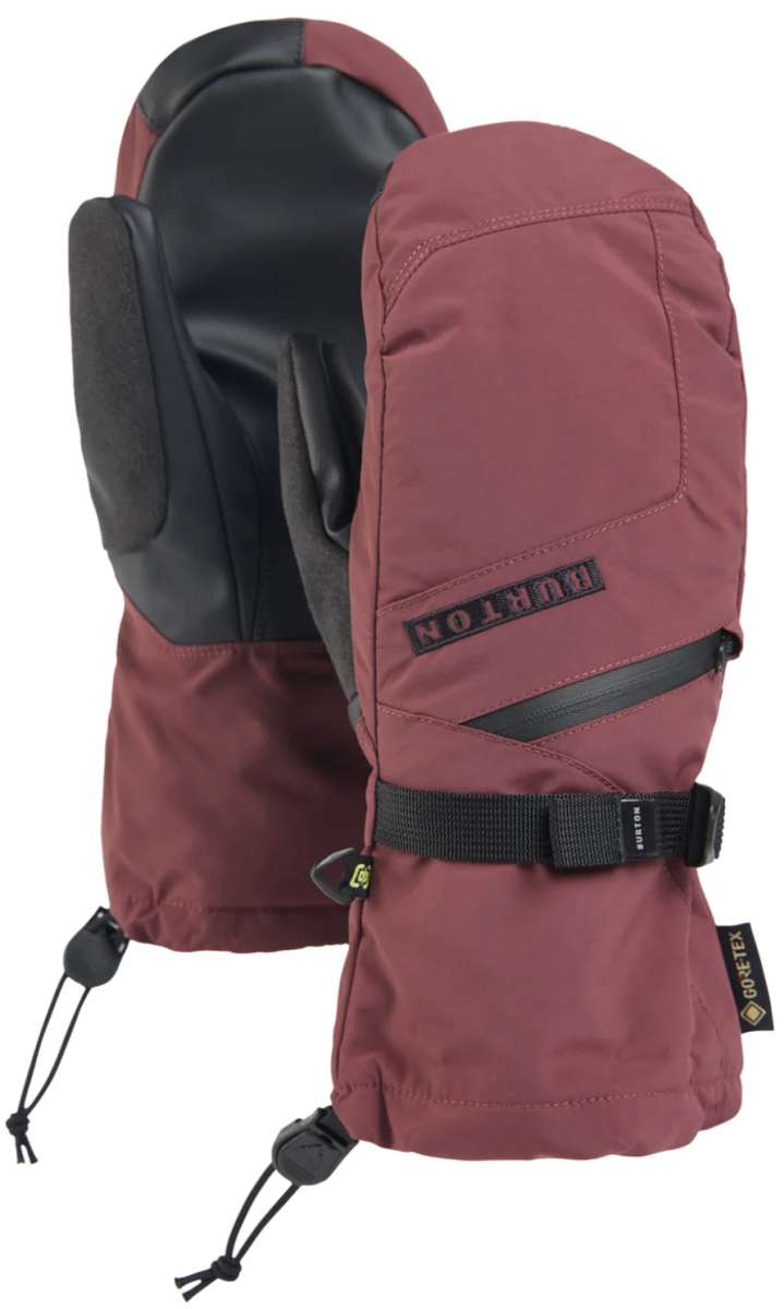 Burton Ladies GORE-TEX Mittens - Mittens are maroon with black accents and a black strap around the wrist.