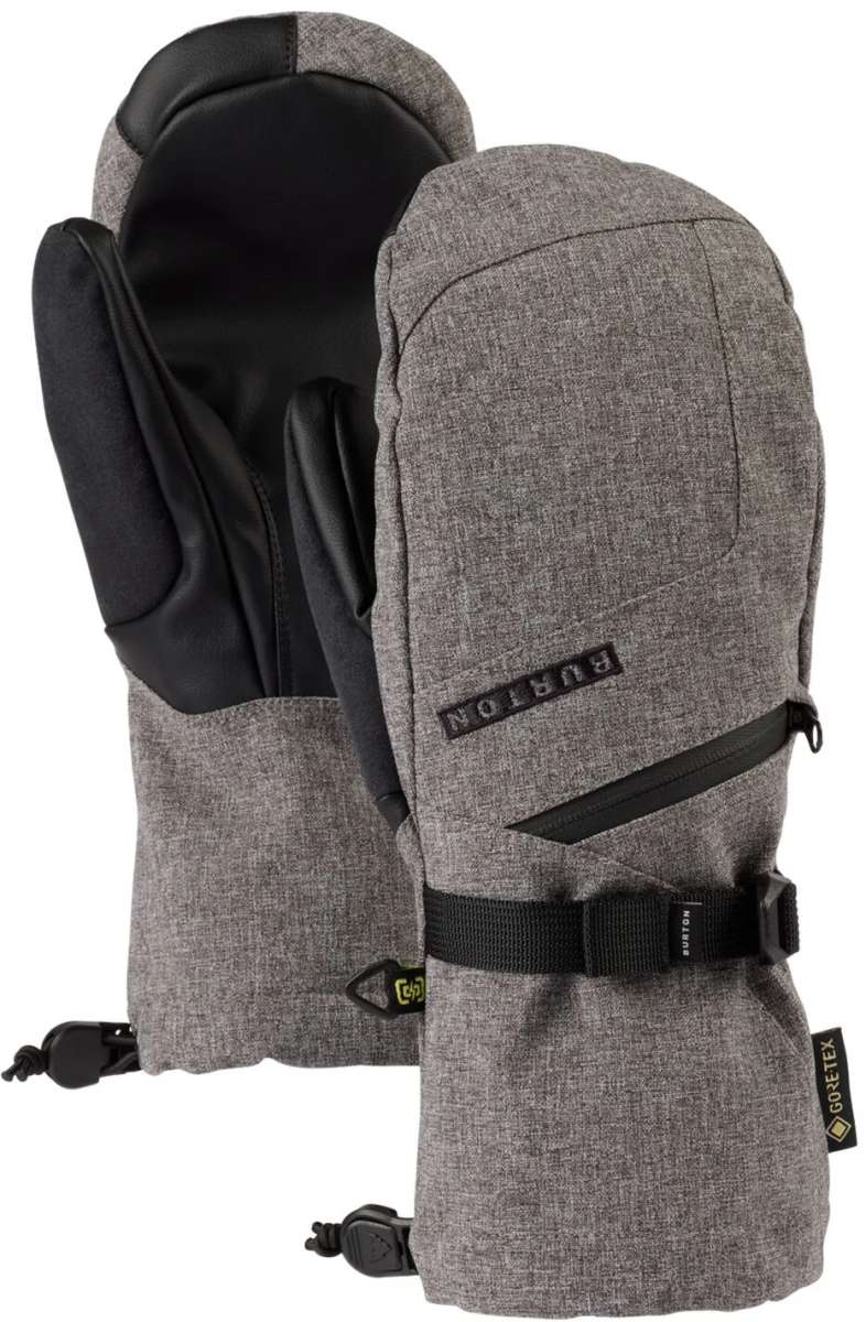 Burton Ladies GORE-TEX Mittens - Mittens are light gray with black trim and a small yellow logo on the cuff.