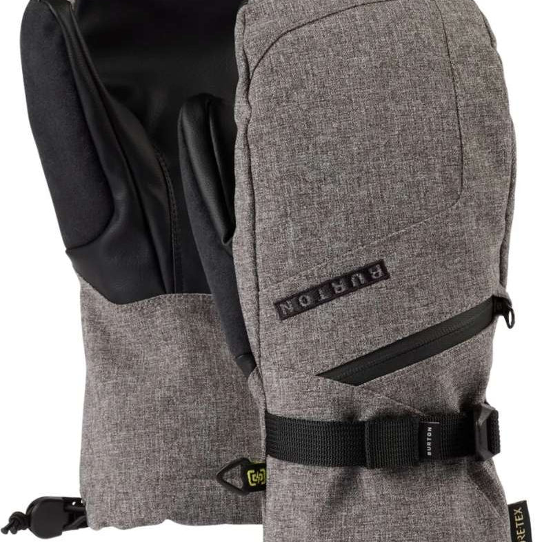 Burton Ladies GORE-TEX Mittens - Mittens are light gray with black trim and a small yellow logo on the cuff.