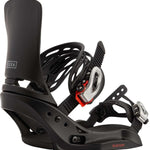 Burton Women's Lexa EST Snowboard Binding 2024 - A black snowboard binding with a white logo on the strap and red accents.