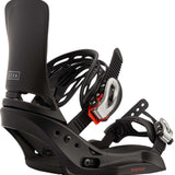Burton Women's Lexa EST Snowboard Binding 2024 - A black snowboard binding with a white logo on the strap and red accents.