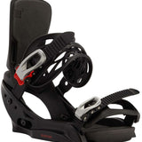 Burton Women's Lexa EST Snowboard Binding 2024 - A black snowboard binding with silver buckles and red accents on a white background.