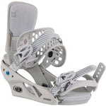 Burton Women's Lexa X Snowboard Binding 2024 - A light gray snowboard binding with a textured strap and a blue logo on the side.