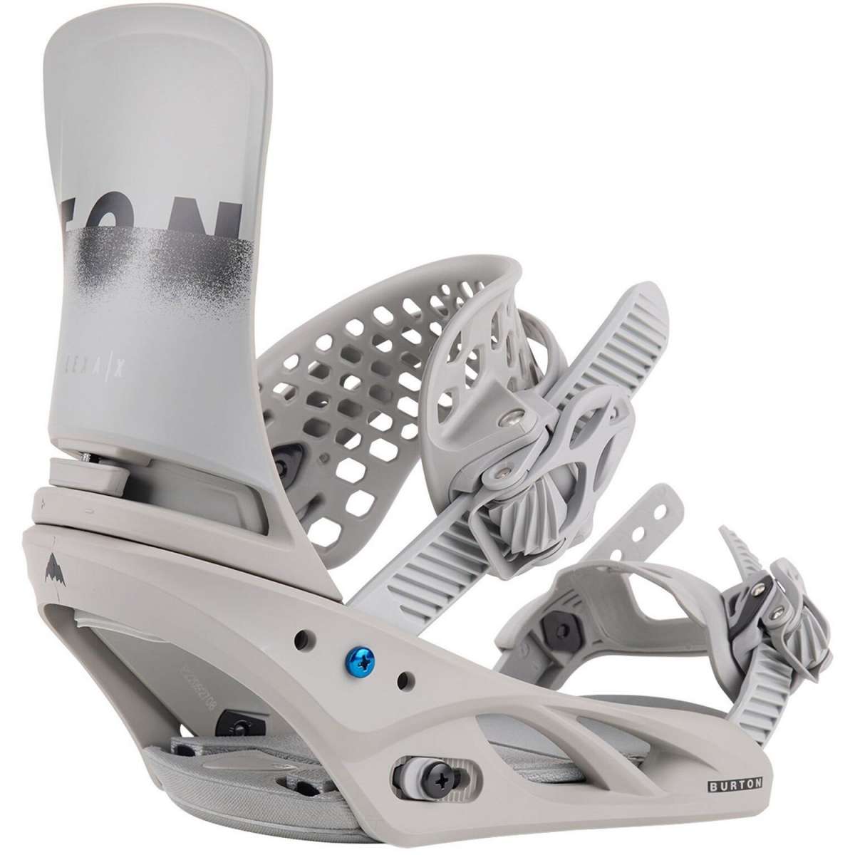 Burton Women's Lexa X Snowboard Binding 2024 - A light gray snowboard binding with a black strap and silver buckles.