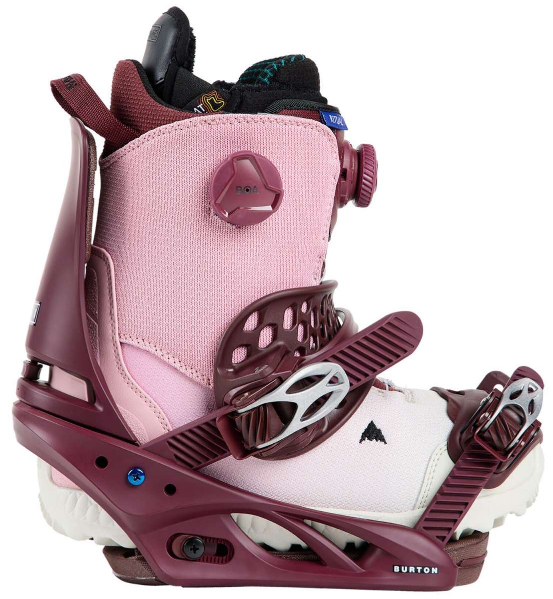 Burton Women's Lexa X Snowboard Binding 2024 - A pink snowboard binding with a black strap and silver buckles.
