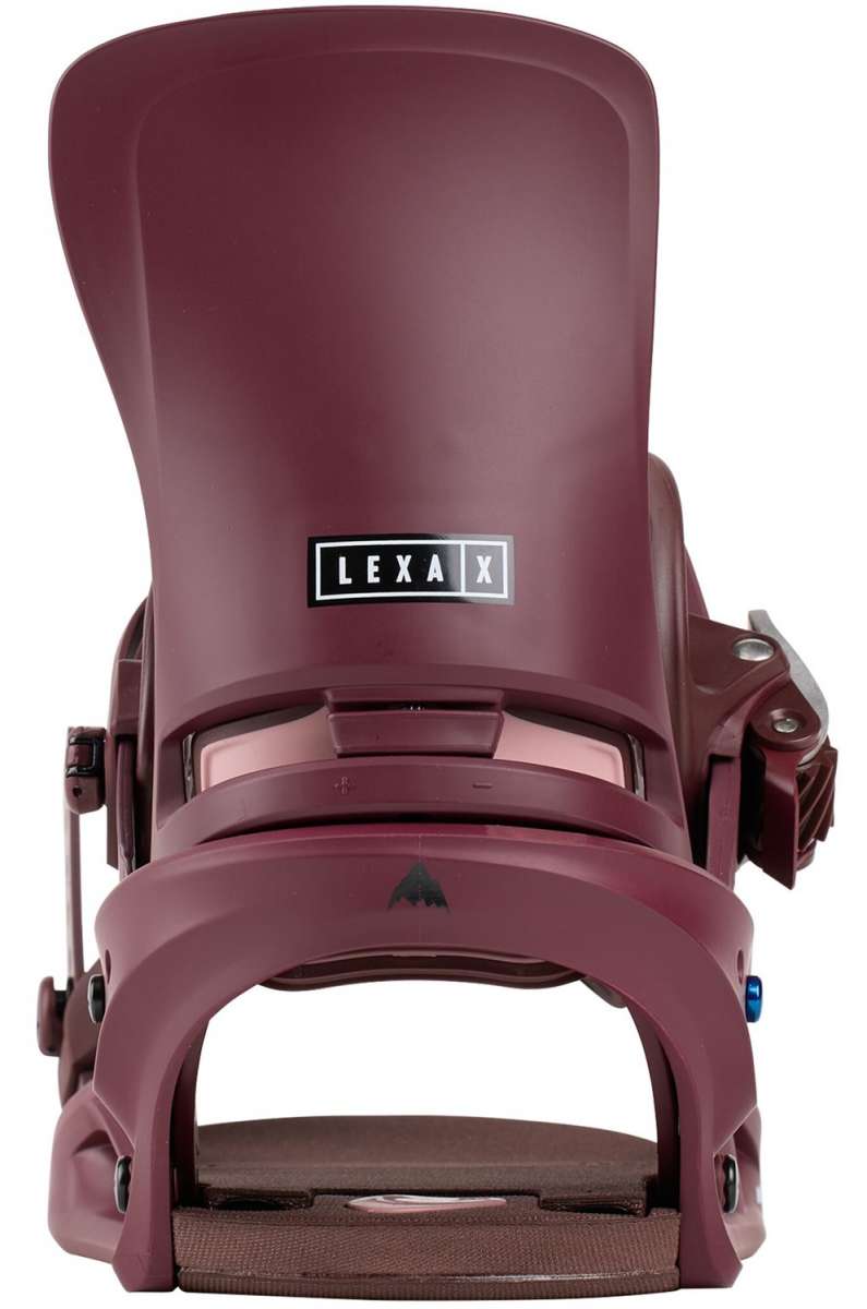 Burton Women's Lexa X Snowboard Binding - A maroon snowboard binding with a black logo featuring white lettering that reads "LEXA X".