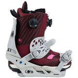 Burton Women's Lexa X Snowboard Binding 2024 - A black binding with a silver buckle and strap, featuring a pink logo on the side.