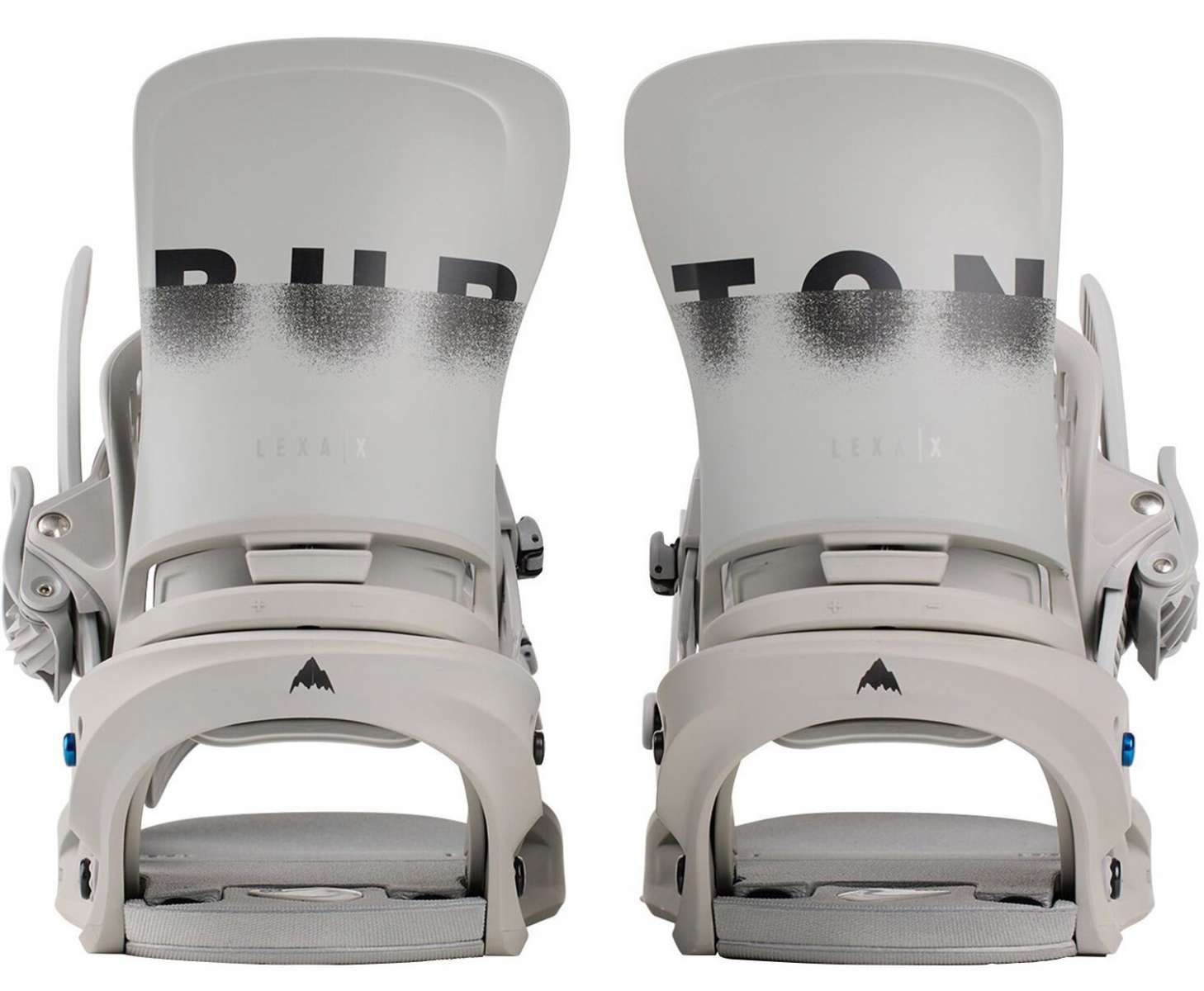 Burton Women's Lexa X Snowboard Binding 2024 - A pair of white snowboard bindings with a black logo on top and gray straps.