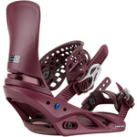 Burton Women's Lexa X Snowboard Binding 2024 - A maroon snowboard binding with a white logo on the strap and a blue screw in front.