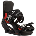 Burton Women's Lexa X Snowboard Binding 2024 - A black and red snowboard binding with a distinctive silver buckle on the strap.