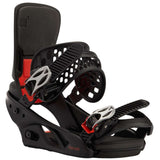 Burton Women's Lexa X Snowboard Binding 2024 - A black and red snowboard binding with a distinctive silver buckle on the strap.