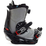 Burton Women's Lexa X Snowboard Binding 2024 - A pair of women's snowboard bindings with a sleek black and silver design, featuring a prominent "BURTON" logo on the strap.