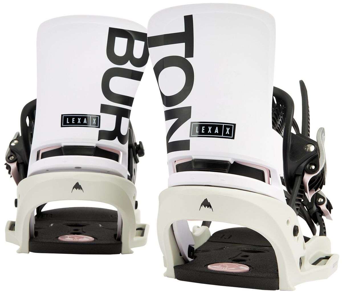 Burton Women's Lexa X EST Snowboard Bindings 2022 - White bindings with black straps and buckles.