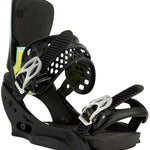 Burton Women's Lexa X EST Snowboard Bindings 2022 - A black snowboard binding with a yellow logo on the strap and a white buckle.