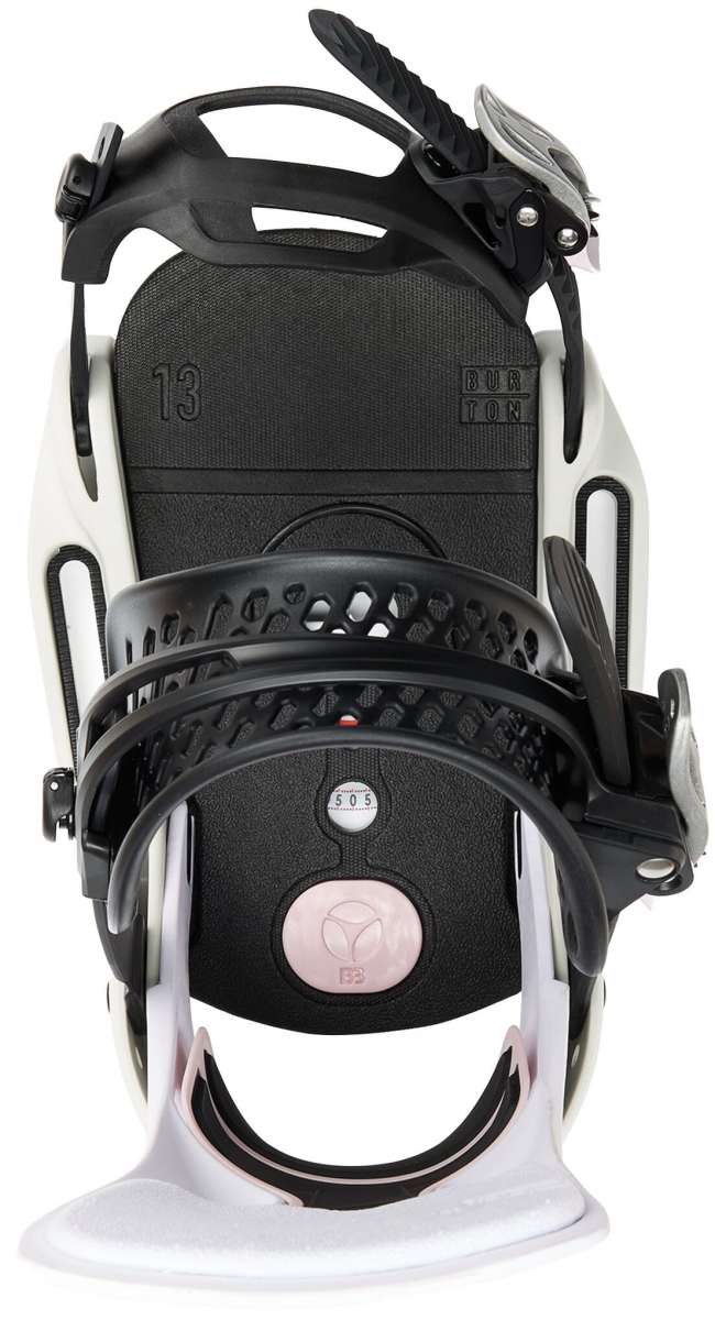 Burton Women's Lexa X EST Snowboard Bindings 2022 - Black bindings with silver buckles and straps on a white background.