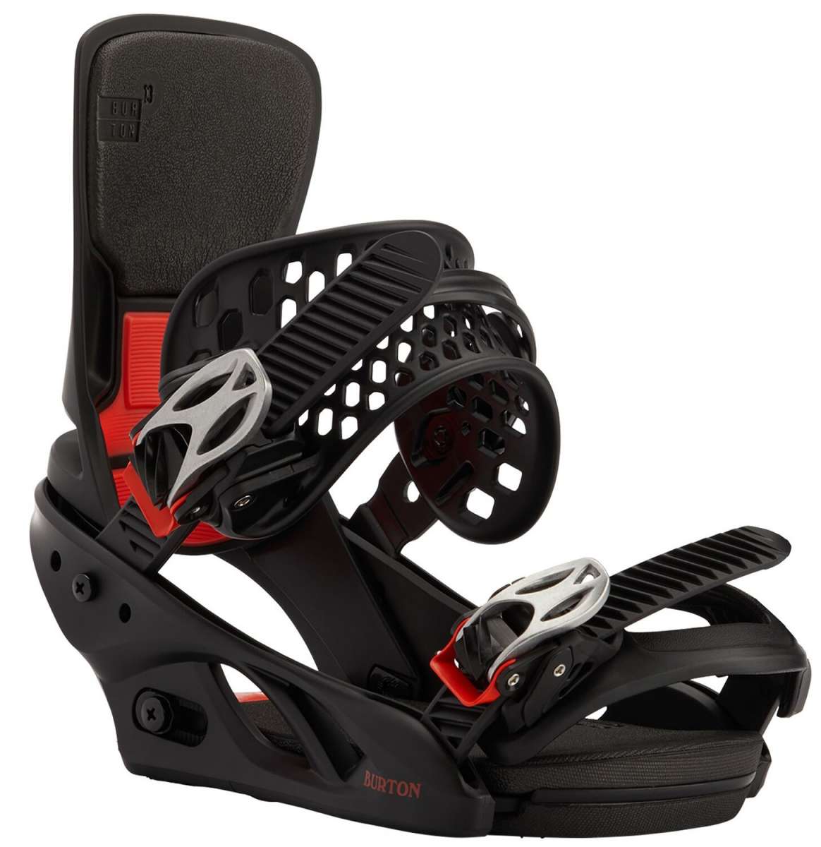 Burton Women's Lexa X Snowboard Bindings 2022 - Black bindings with silver buckles and red accents on straps.