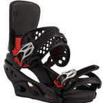 Burton Women's Lexa X Snowboard Bindings 2022 - Black bindings with silver buckles and red accents on straps.
