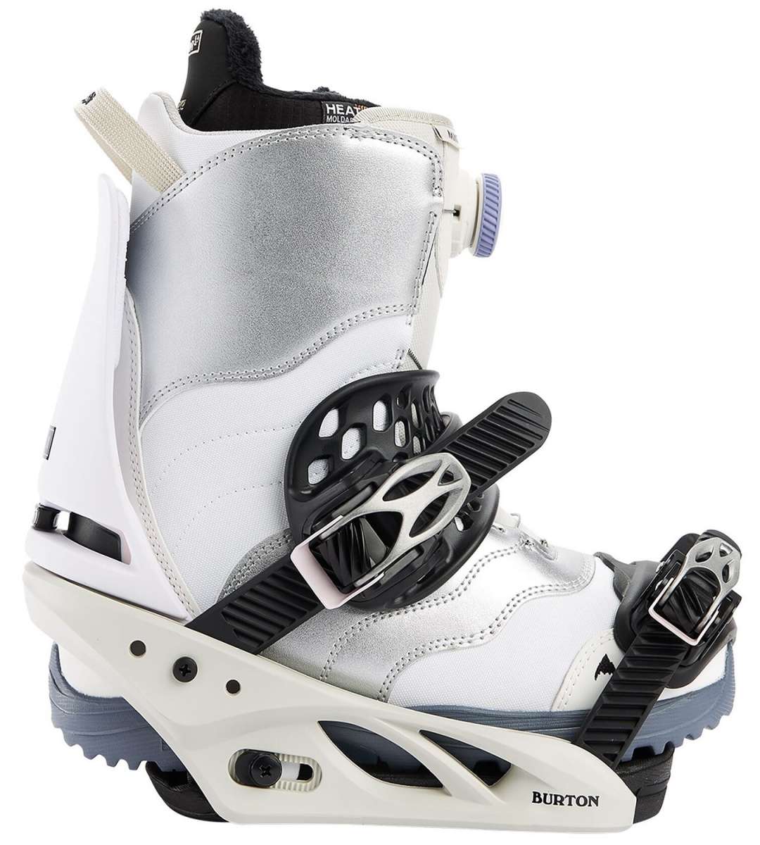 Burton Women's Lexa X Snowboard Bindings 2022 - A pair of white snowboard bindings with silver buckles and straps.