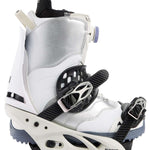 Burton Women's Lexa X Snowboard Bindings 2022 - A pair of white snowboard bindings with silver buckles and straps.