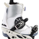 Burton Women's Lexa X Snowboard Bindings 2022 - A pair of white snowboard bindings with silver buckles and straps.