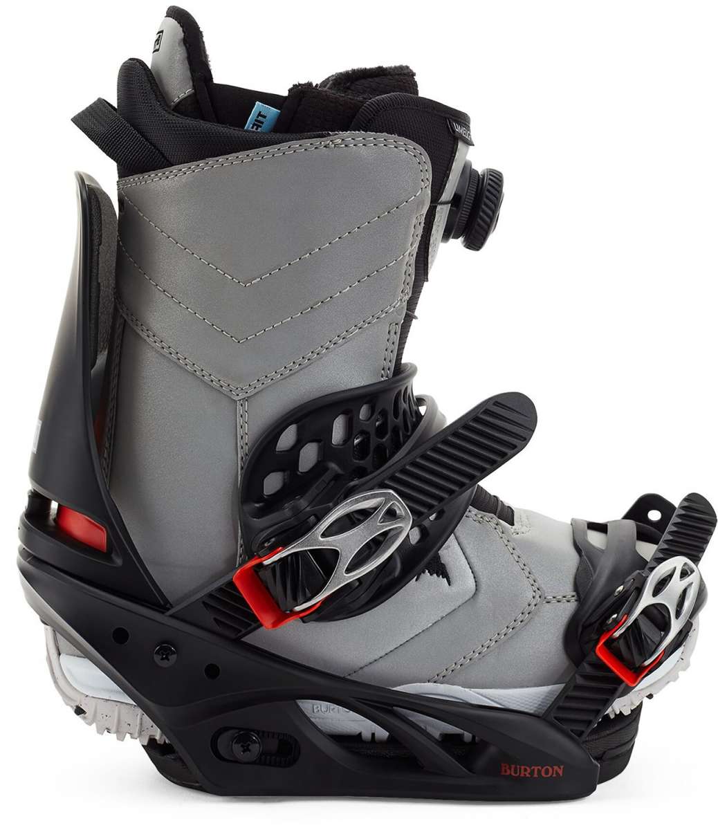 Burton Women's Lexa X Snowboard Bindings 2022 - A pair of women's snowboard bindings with a sleek black design and silver buckles.