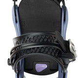 Burton Women's Lexa X Snowboard Bindings 2022 - Black bindings with purple accents and a textured strap on the right boot.