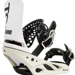 Burton Women's Lexa X Snowboard Bindings 2022 - A pair of black bindings with silver buckles and straps on a white background.