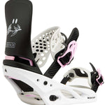 Burton Women's Lexa X Snowboard Bindings 2022 - A black and white snowboard binding with a pink accent on the strap.