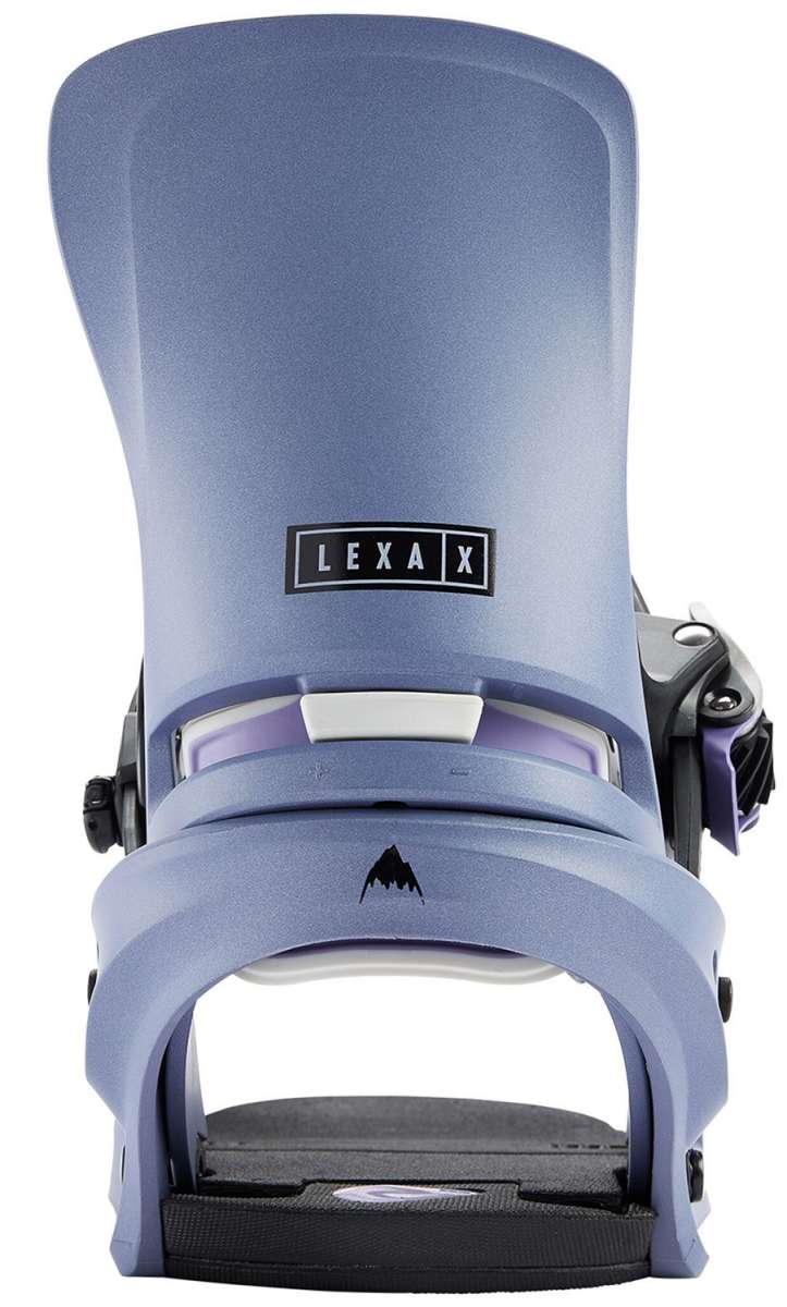 Burton Women's Lexa X Snowboard Bindings - A pair of light blue snowboard bindings with a black logo on top and purple accents.