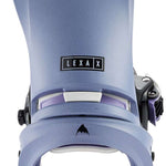 Burton Women's Lexa X Snowboard Bindings - A pair of light blue snowboard bindings with a black logo on top and purple accents.