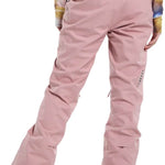 Burton Women's Marcy High Rise Stretch Pants 2024 - A pair of high-rise, pink snow pants with a subtle pattern and black accents on the side pockets.