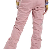 Burton Women's Marcy High Rise Stretch Pants 2024 - A pair of high-rise, pink snow pants with a subtle pattern and black accents on the side pockets.