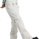 Burton Women's Marcy High Rise Stretch Pants 2024 - A pair of white snow pants with a high rise and stretch material, featuring a small black logo on the left leg.