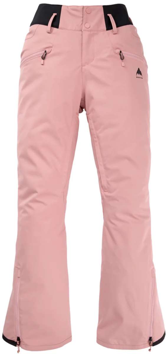 Burton Women's Marcy High Rise Stretch Pants 2024 - Light pink pants with a black waistband and zippered pockets.