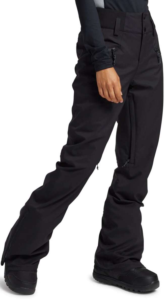 Burton Women's Marcy High Rise Stretch Pants 2024 - Black snow pants with a high rise and stretch material, featuring zippered pockets on the side.