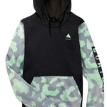 Burton Women's Oak Pullover Hoodie 2023 - A black hoodie with a small white logo featuring three mountain peaks and the word "BURTON" in white below it.