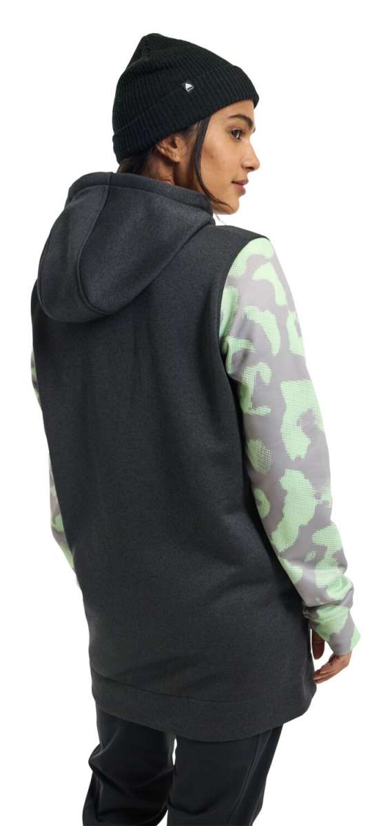 Burton Women's Oak Pullover Hoodie - A black hoodie with a white logo on the left chest and a drawstring hood.