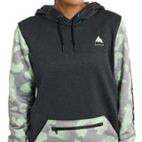 Burton Women's Oak Pullover Hoodie - A black hoodie with a white logo on the chest and a drawstring hood.