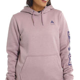 Burton Women's Oak Pullover Hoodie - A dusty rose hoodie with a small, dark-colored logo featuring three mountain peaks above the word "BURTON" on the left chest area.