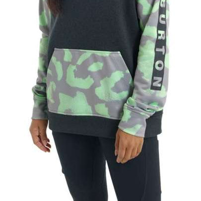 Burton Women's Oak Pullover Hoodie - A light green, grey and black camouflage patterned hoodie with a drawstring hood.