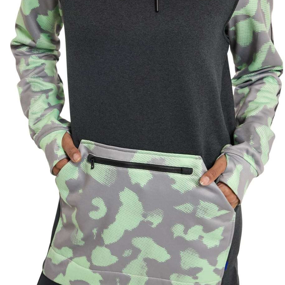 Burton Women's Oak Pullover Hoodie 2023 - A dark gray hoodie with a small white logo featuring a mountain and the word "BURTON" in all caps above it.