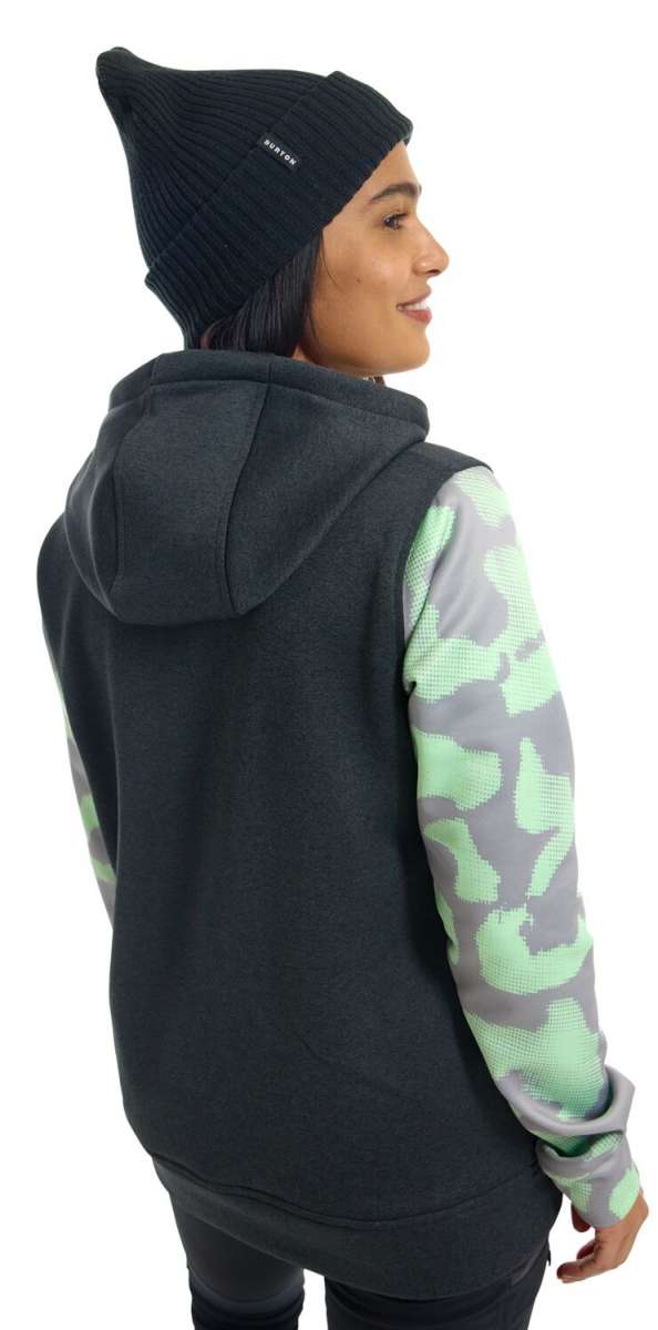 Burton Women's Oak Pullover Hoodie - A black hoodie with a white and green floral pattern on the sleeves.