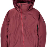 Burton Women's Pillowline GORE-TEX Insulated Jacket 2024 - A burgundy jacket with a hood, featuring a zipper down the front and two zippered pockets on either side.